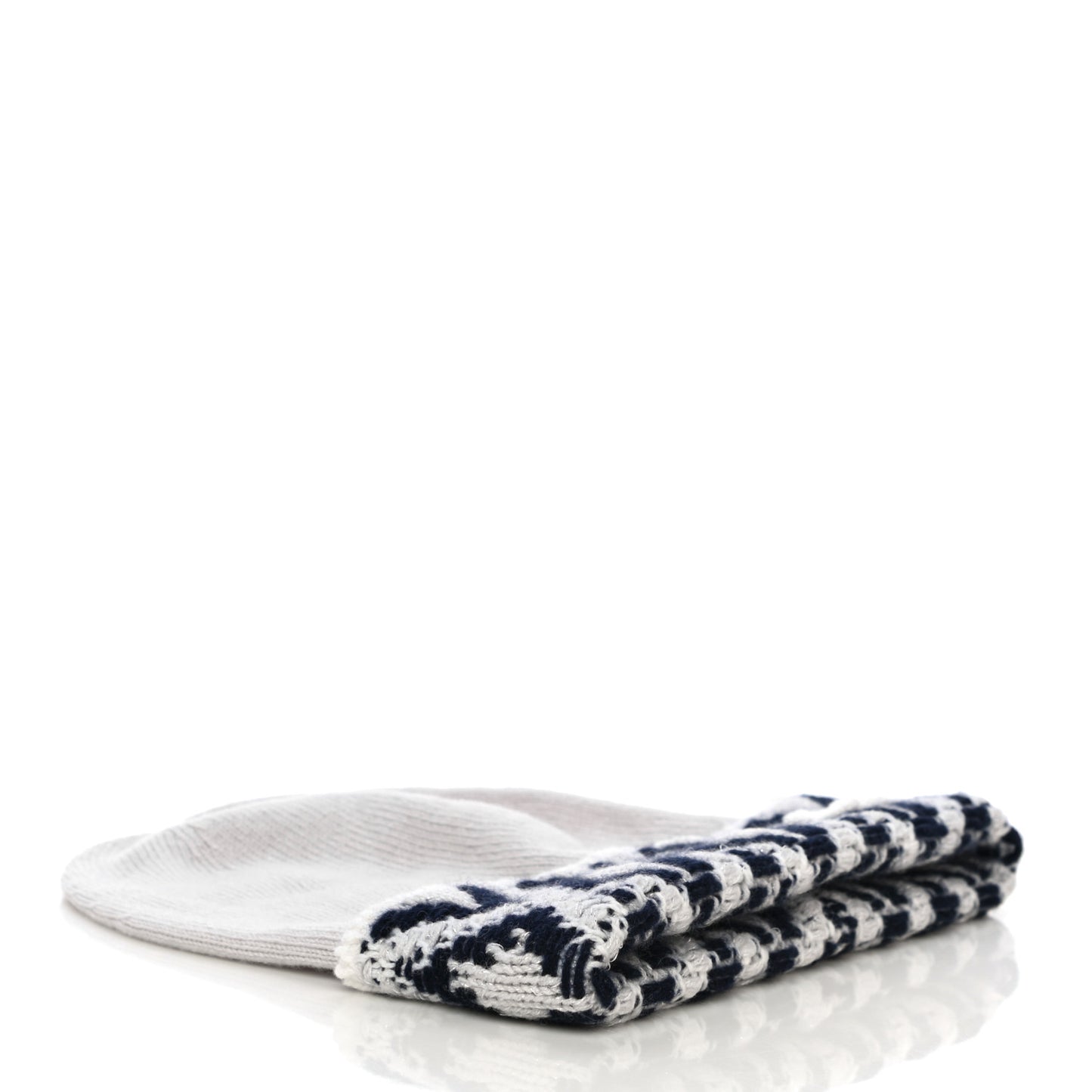 Cashmere Blend CC Beanie Hat White Navy Blue