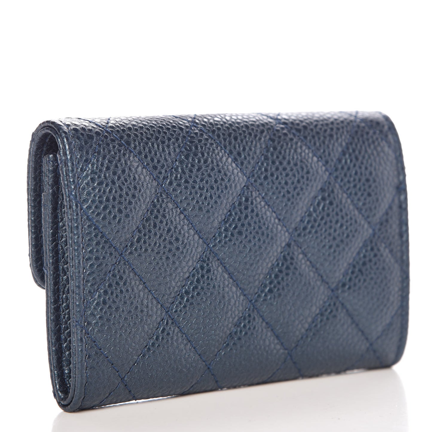 Metallic Caviar Quilted Flap Card Holder Dark Blue