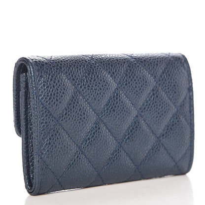 Chanel Metallic Caviar Quilted Flap Card Holder Dark Blue 3 of 11