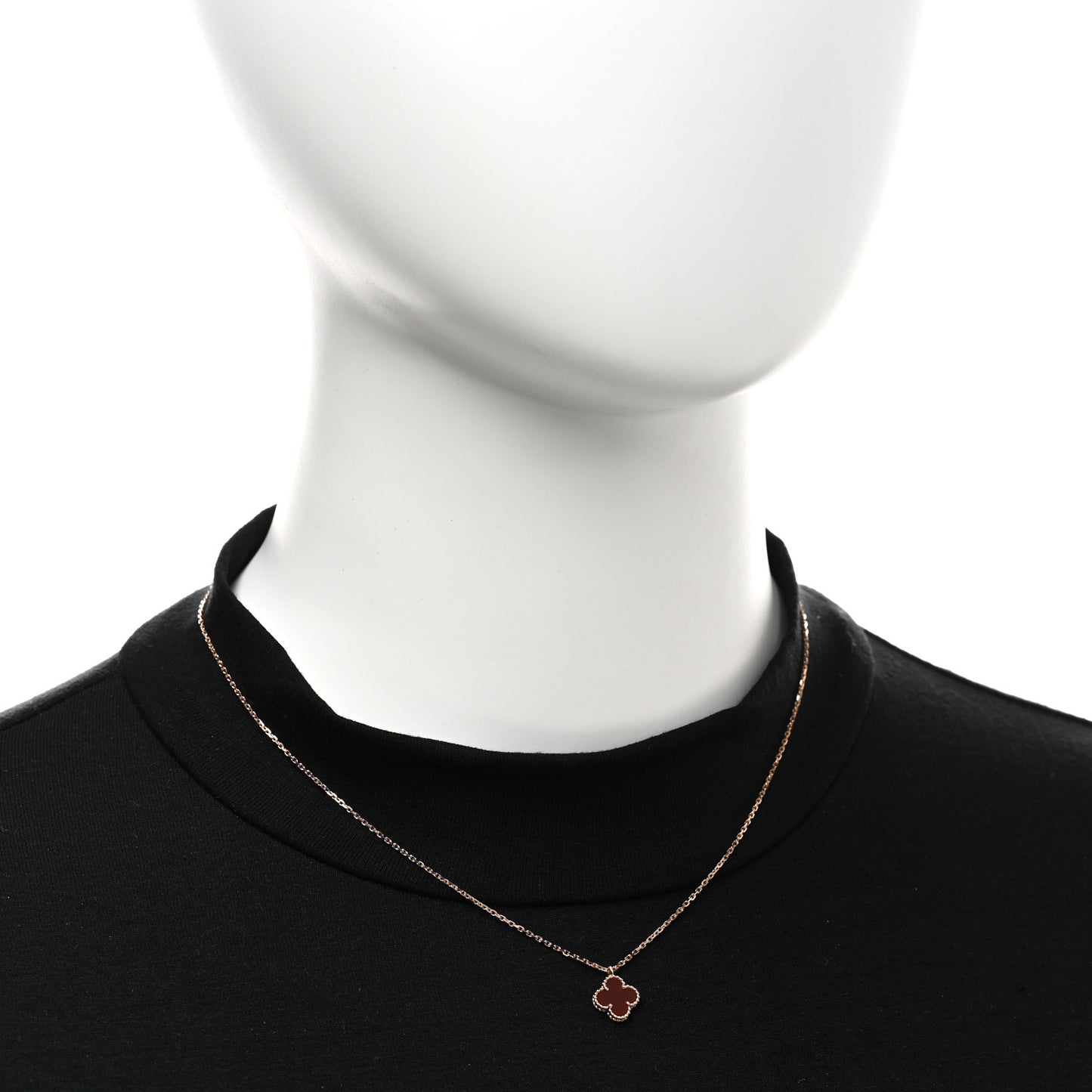 18K Rose Gold Carnelian Sweet Alhambra Pendant Necklace
