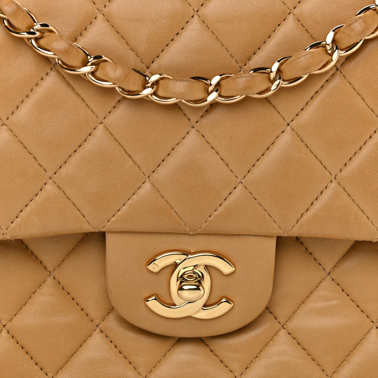 Lambskin Quilted Medium Double Flap Beige