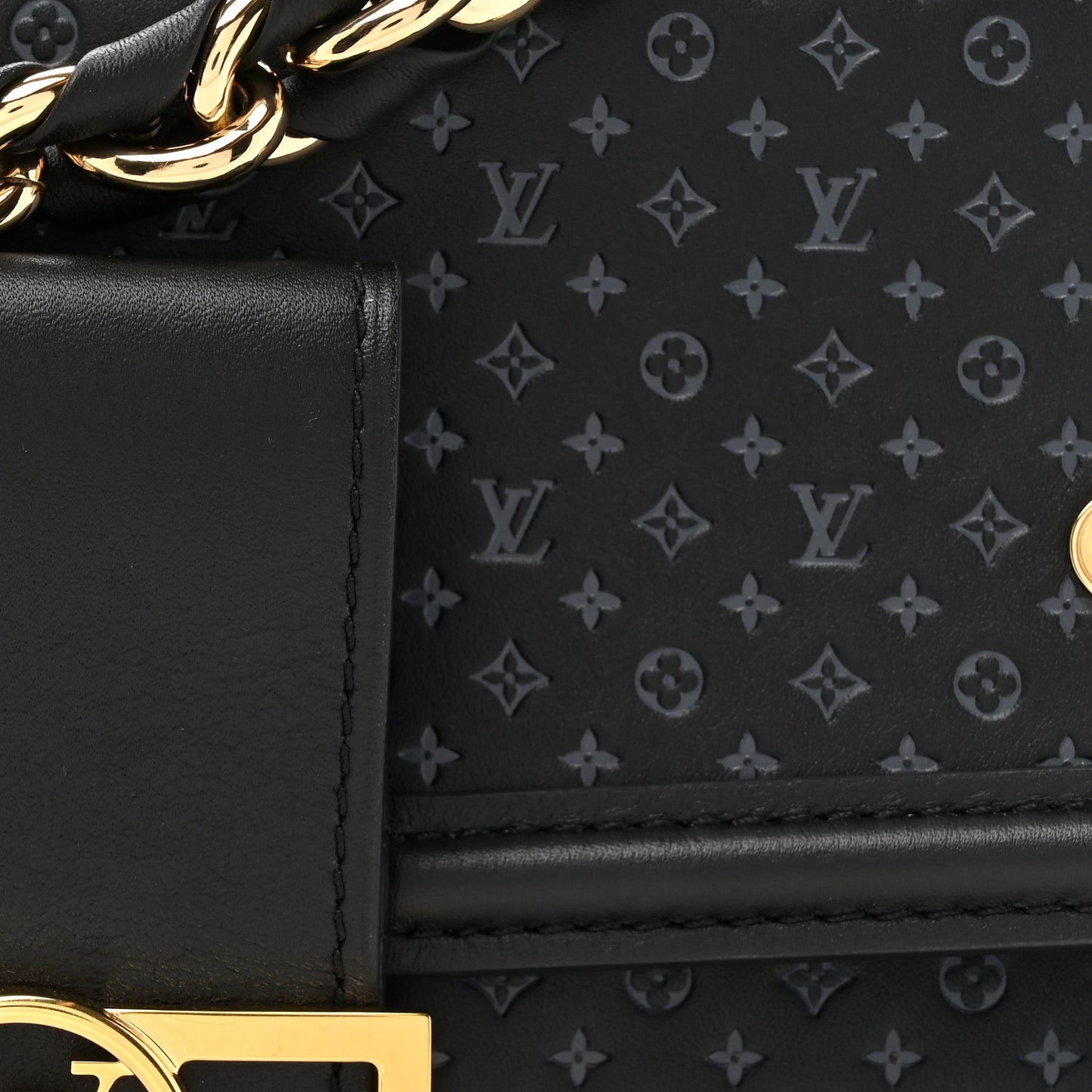 Calfskin Nanogram Embossed Dauphine MM Black