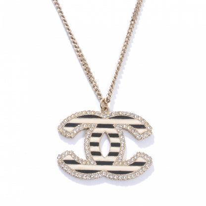 Chanel Crystal Enamel Striped Large CC Necklace Gold 1 of 5