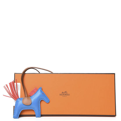 Hermes Milo Lambskin Grigri Rodeo Horse Bag Charm PM Blue Zanzibar Rose Texas Gold 4 of 4