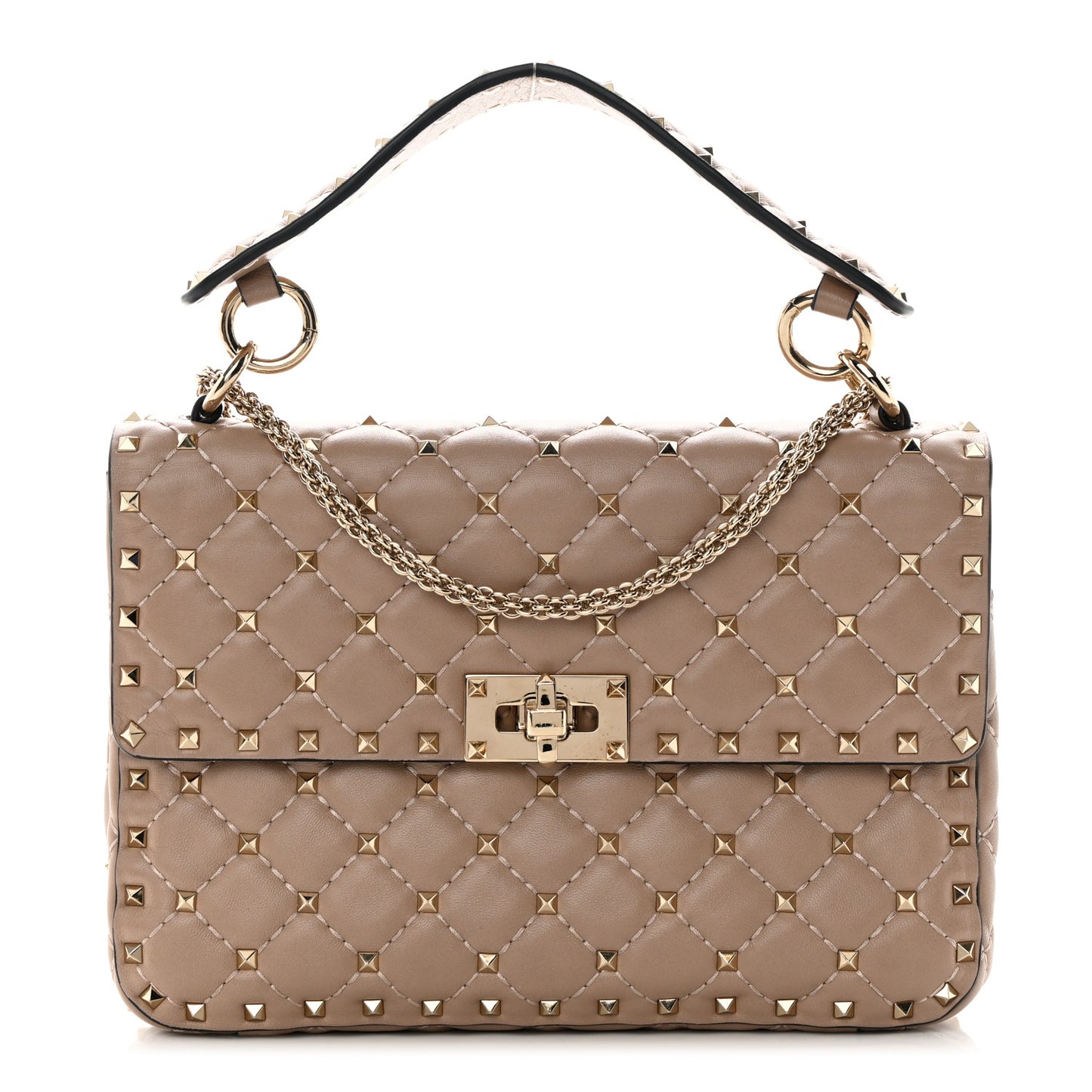 Lambskin Medium Rockstud Spike Shoulder Bag Poudre
