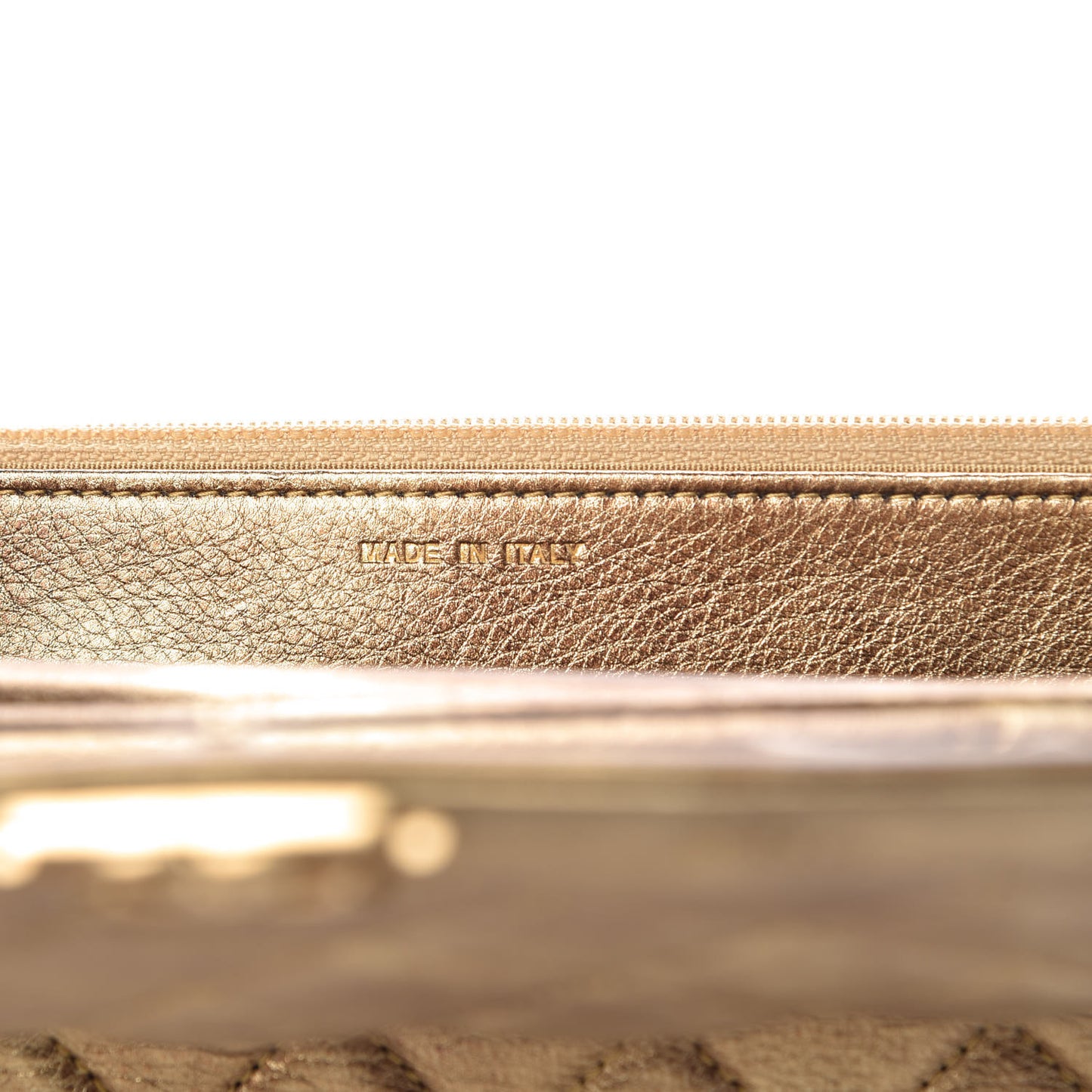 Metallic Calfskin Quilted Boy Wallet On Chain WOC Gold