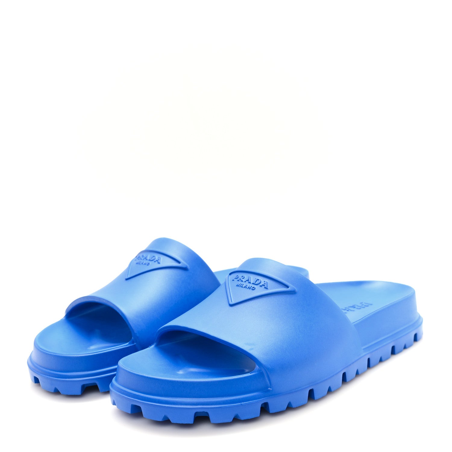Prada EVA Rubber Triangle Logo Embossed Womens Lug Sole 20mm Slide Sandals 37 Azzurro 4 of 9
