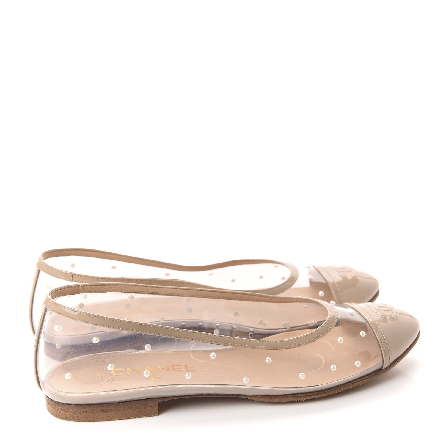 Chanel PVC Patent Calfskin Pearl Cap Toe Ballerina Flats 40.5 Transparent Nude 4 of 10