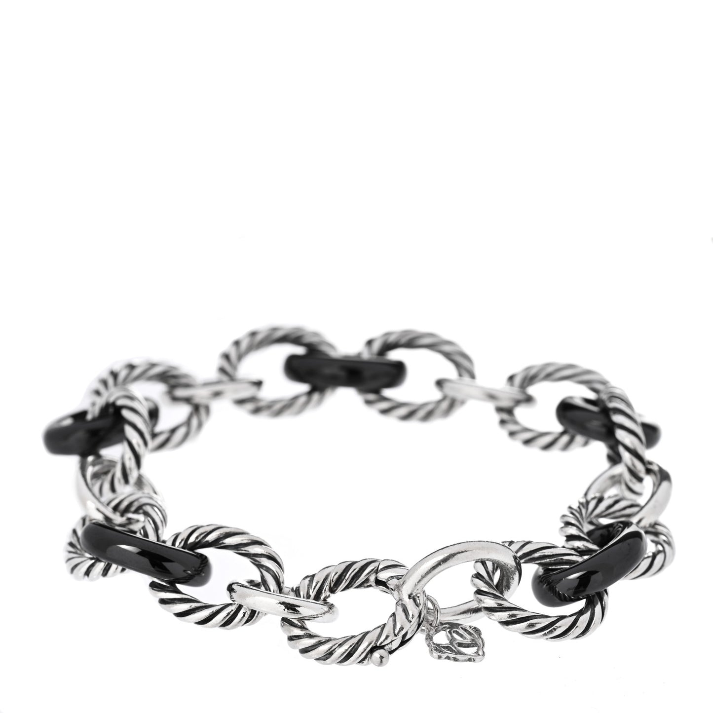 Sterling Silver Ceramic 13mm Large Oval Link Bracelet Black