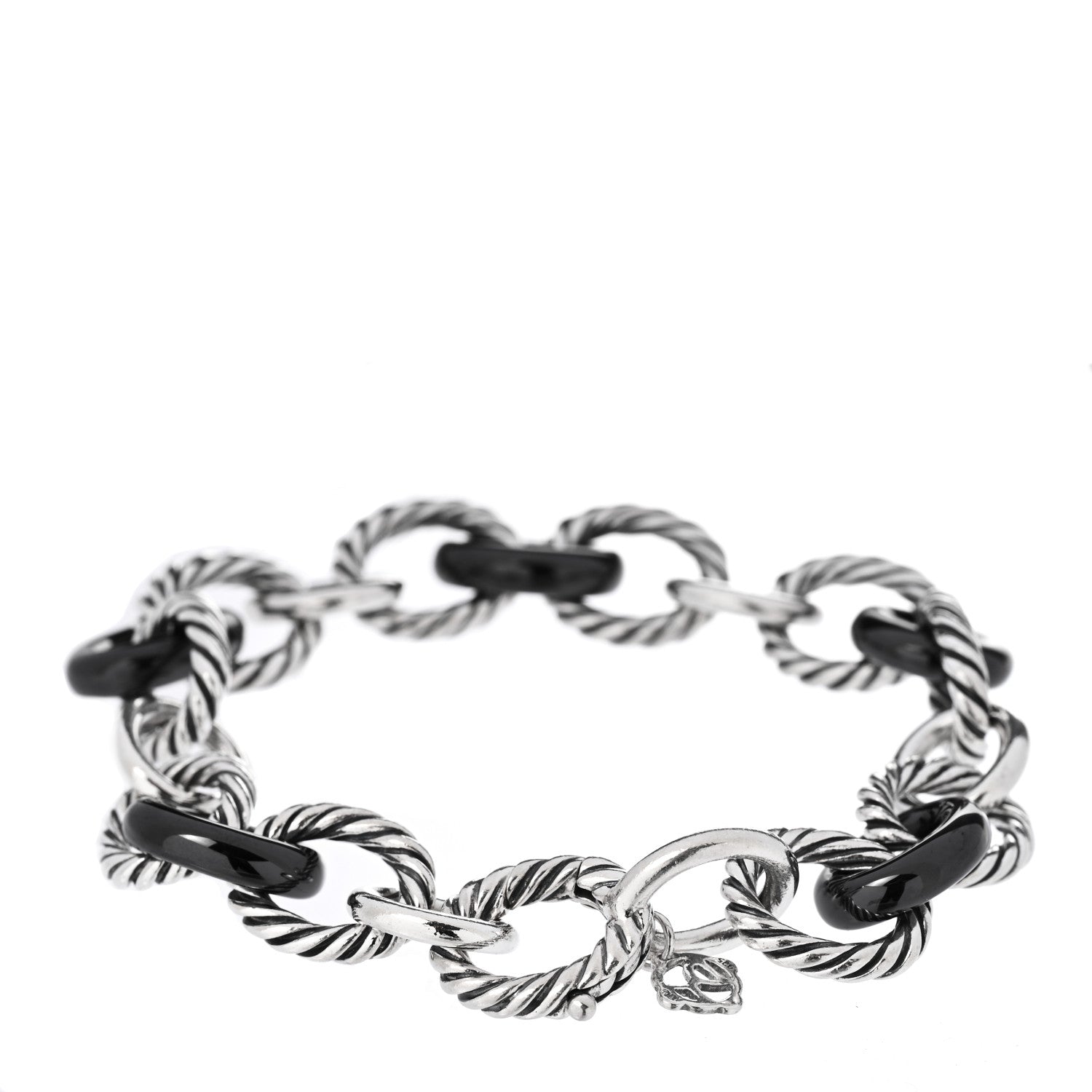 David Yurman Sterling Silver Ceramic 13mm Large Oval Link Bracelet Black 3 of 4