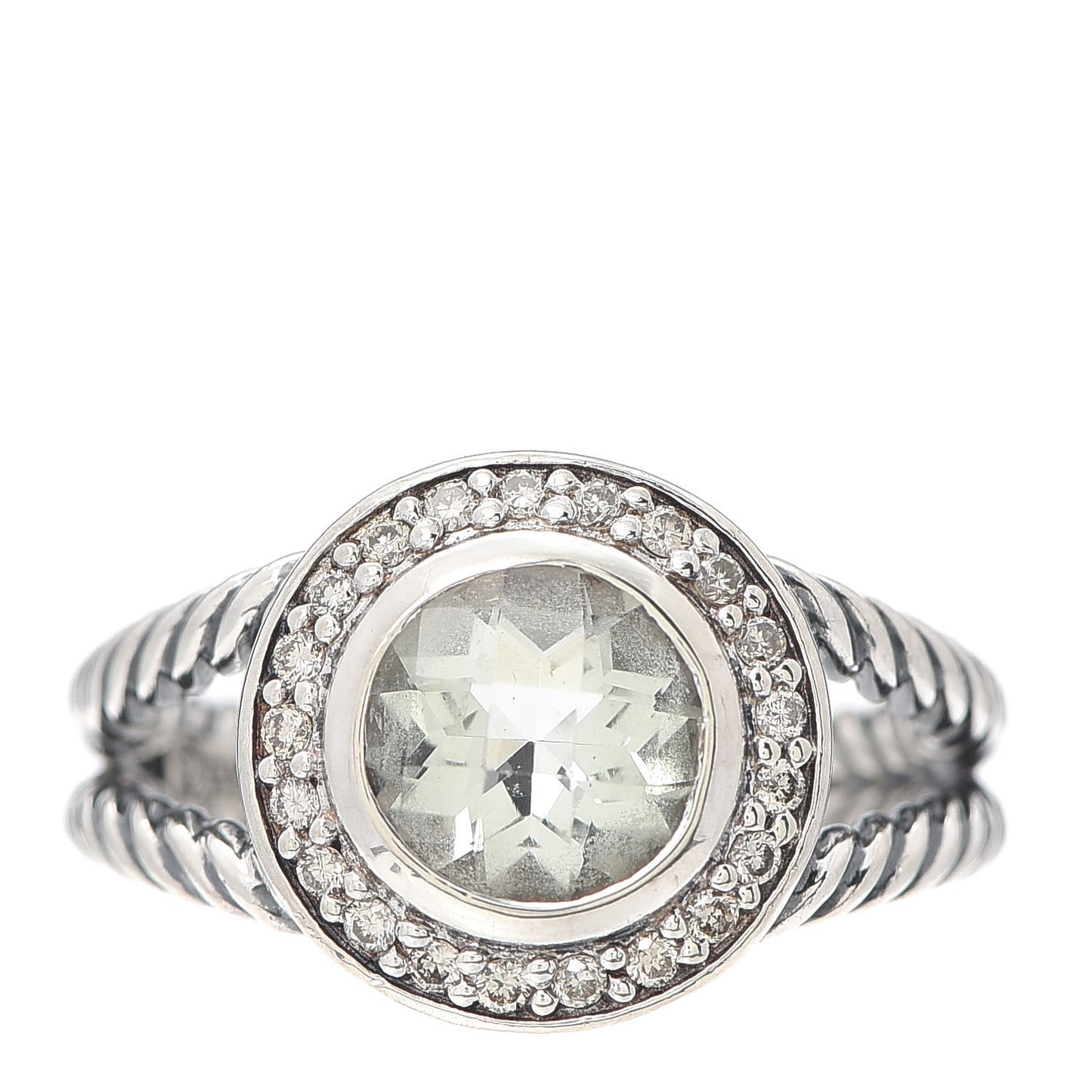 Sterling Silver Diamond Prasiolite 8mm Petite Cerise Ring 54 7