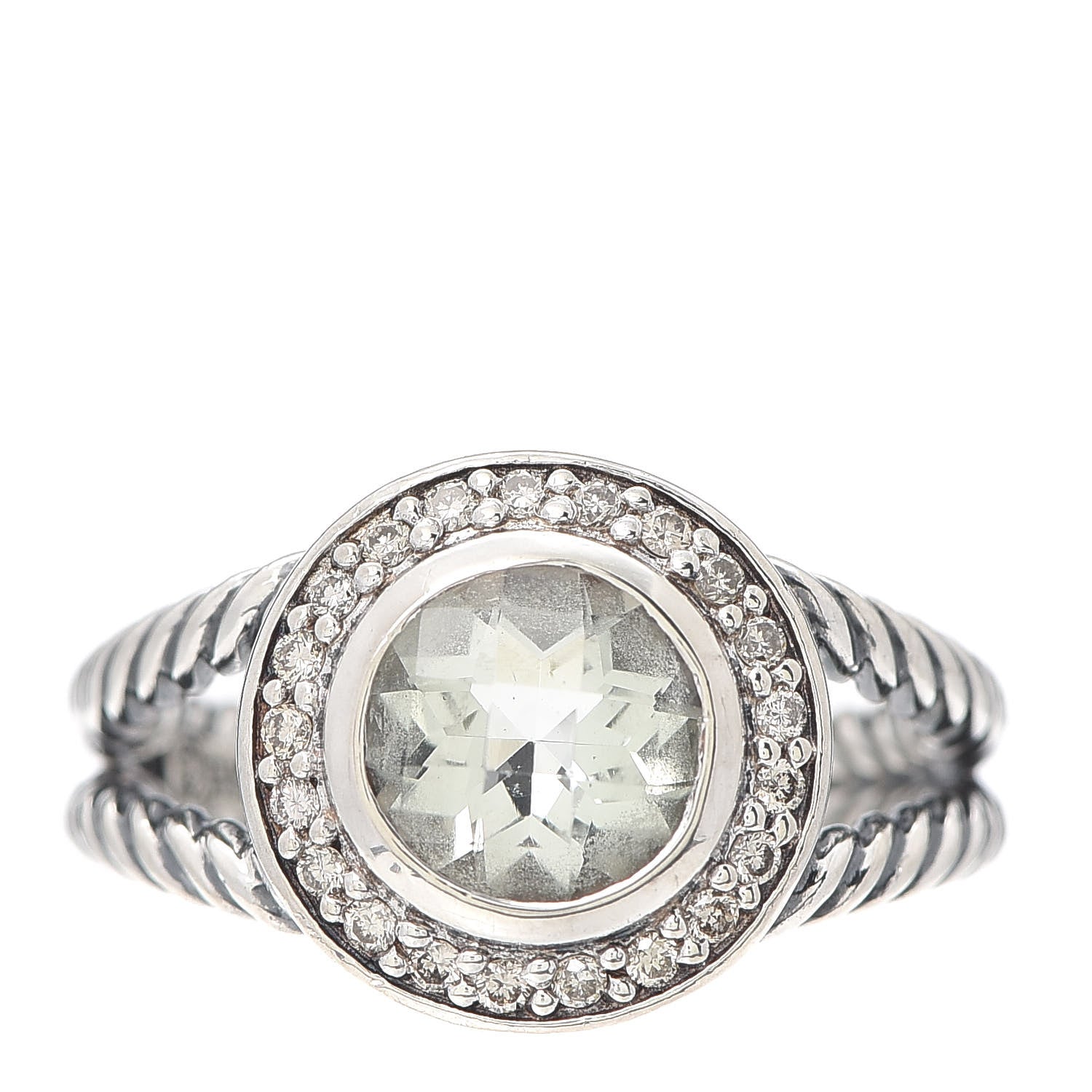 David Yurman Sterling Silver Diamond Prasiolite 8mm Petite Cerise Ring 54 7 1 of 5