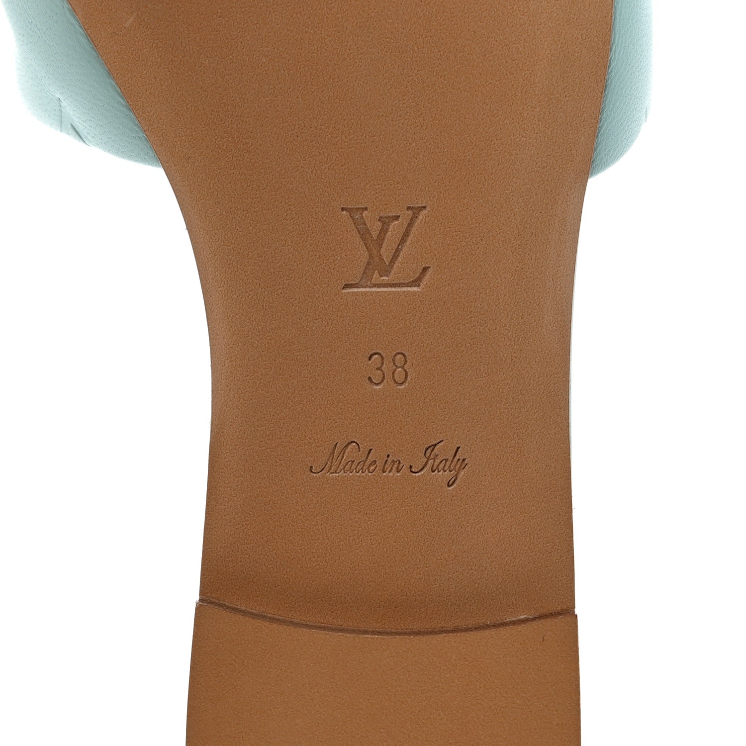 Louis Vuitton Lambskin Embossed Monogram Revival Flat Mules 38 Vert D'eau Green 8 of 8
