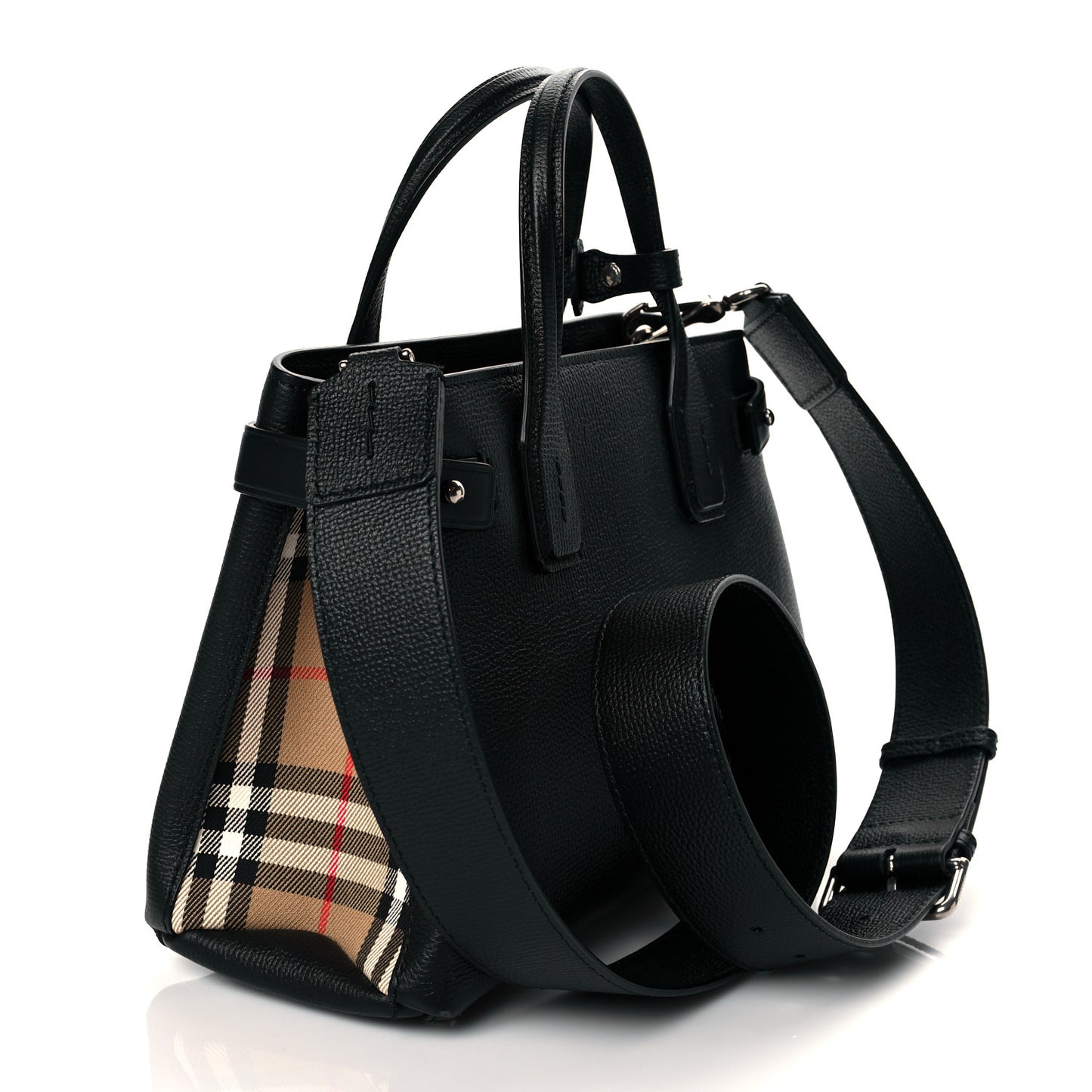 Grainy Calfskin House Check Small Banner Tote Black