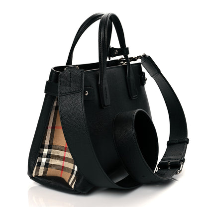 Burberry Grainy Calfskin House Check Small Banner Tote Black 3 of 10