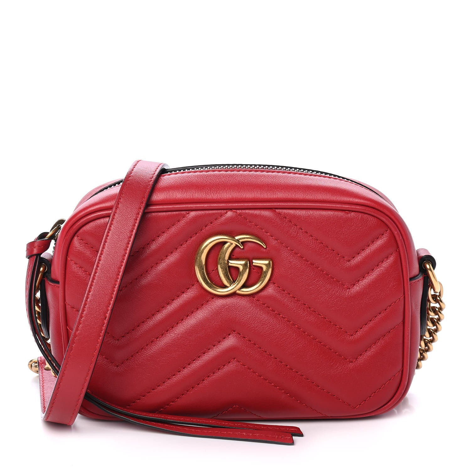 Gucci Calfskin Matelasse Mini GG Marmont Chain Shoulder Bag Hibiscus Red 1 of 4
