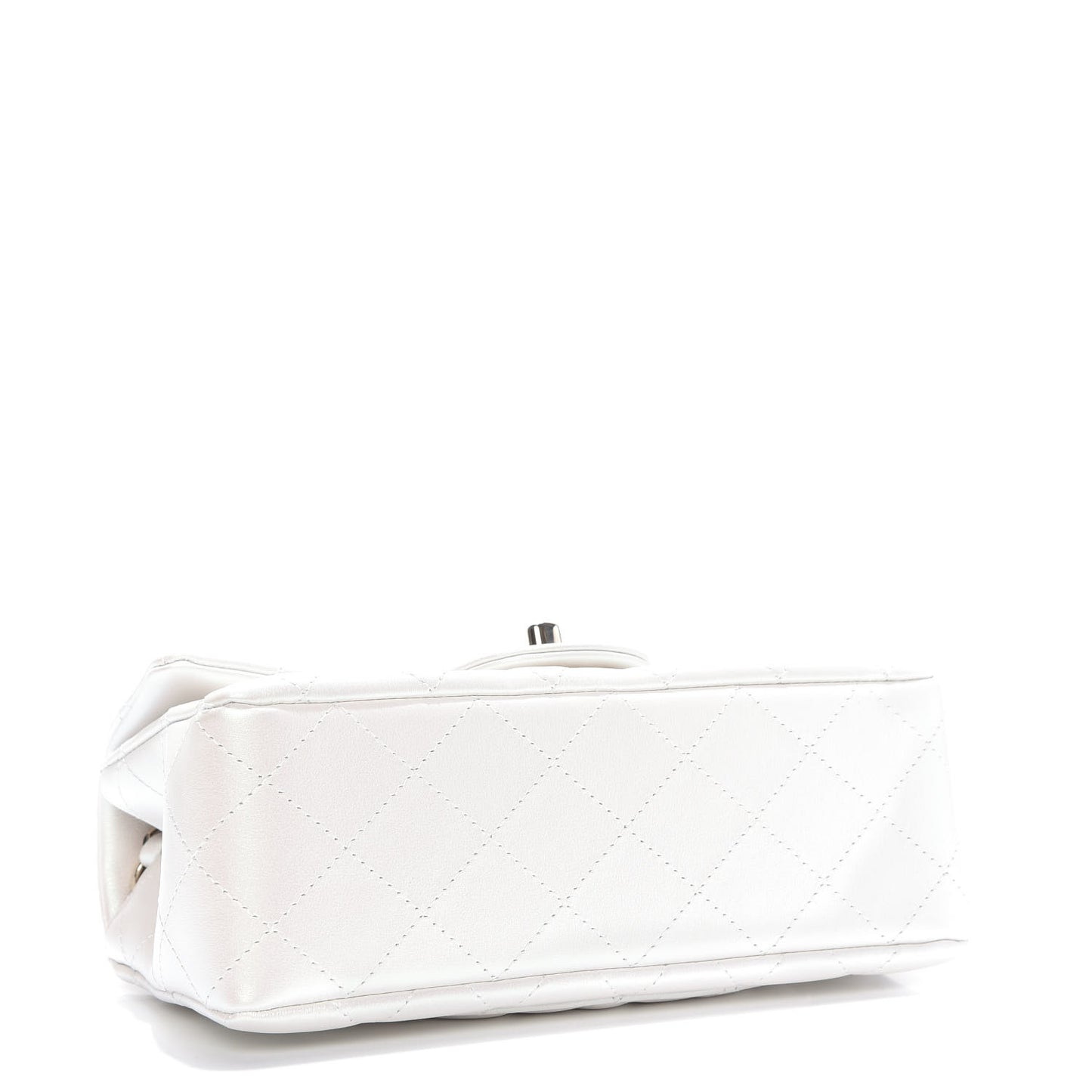 Iridescent Calfskin Quilted Mini Rectangular Flap White