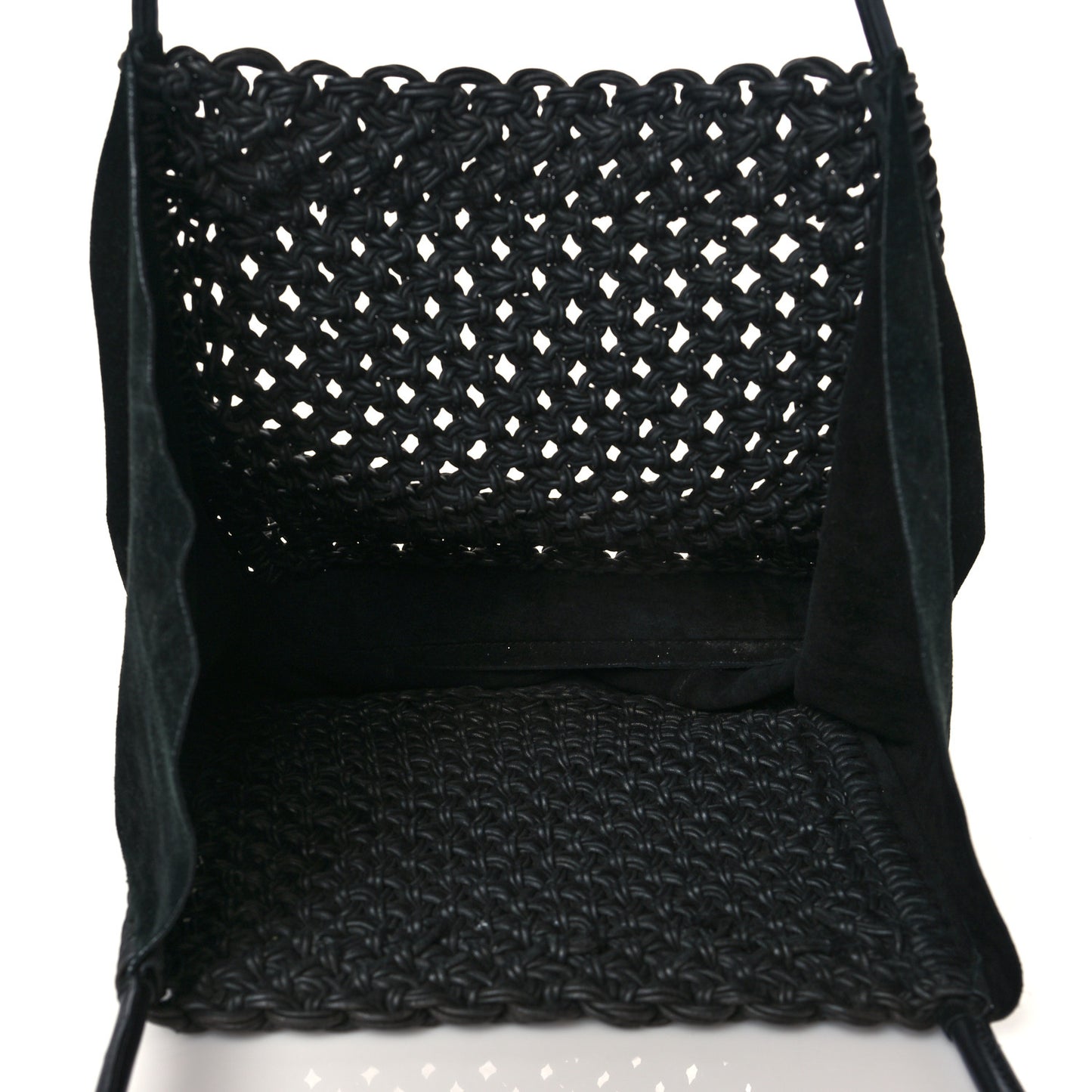 Calfskin Suede Large Macrame Tote Black