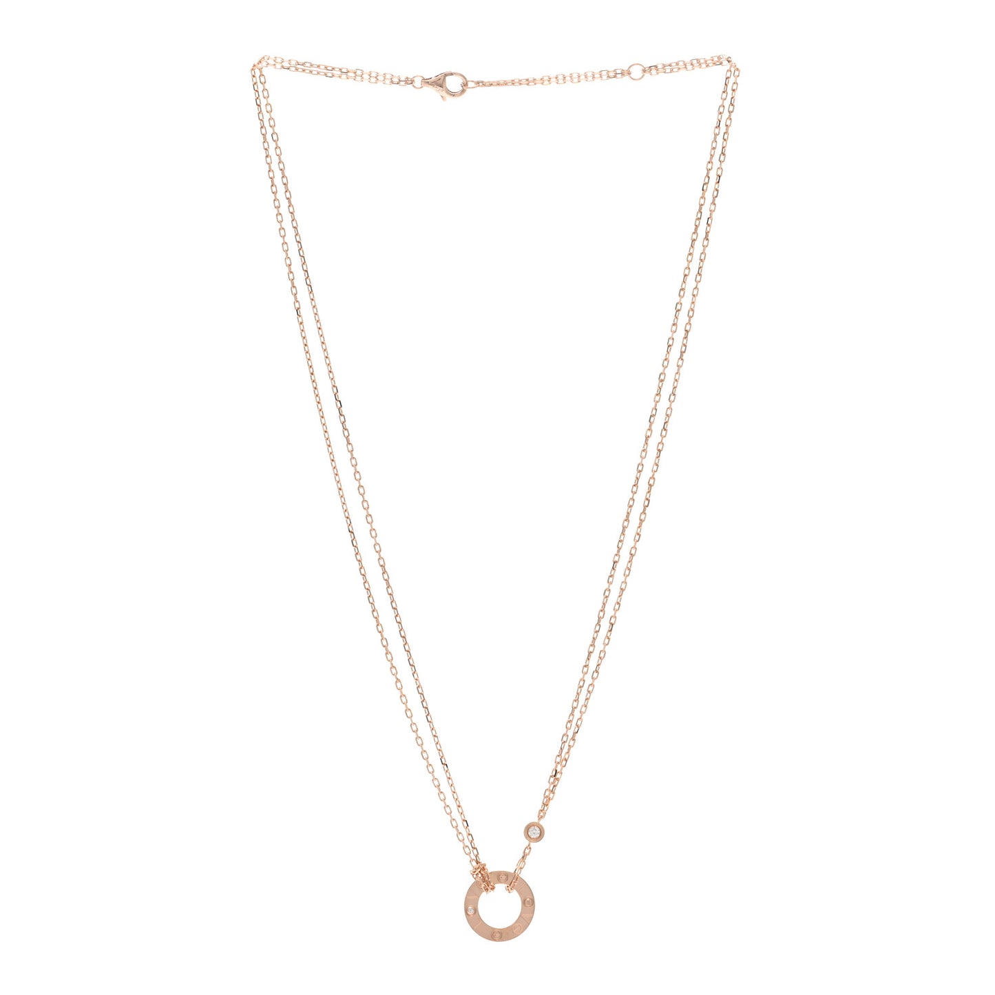 18K Pink Gold 2 Diamond LOVE Necklace