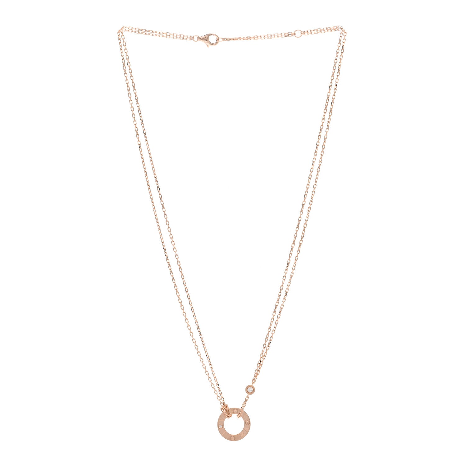 Cartier 18K Pink Gold 2 Diamond LOVE Necklace 2 of 3