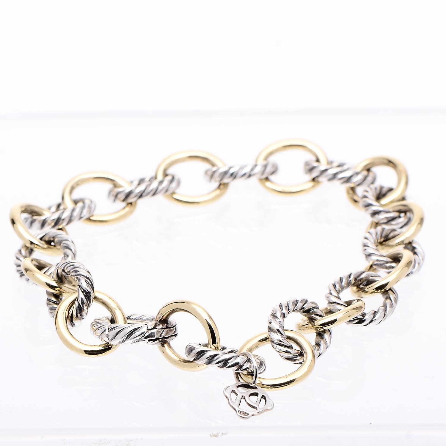 David Yurman Sterling Silver 18K Yellow Gold 10mm Medium Oval Link Bracelet 3 of 5
