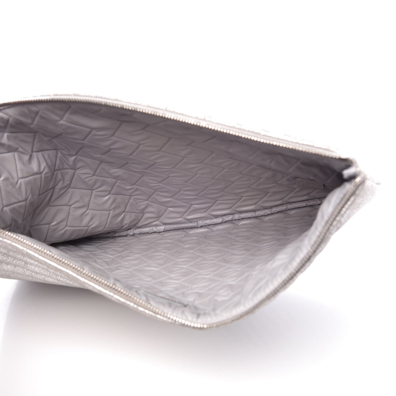 Chanel Metallic Crackled Goatskin Studded Chevron Quilted CC Large Zip Clutch Silver 5 of 8