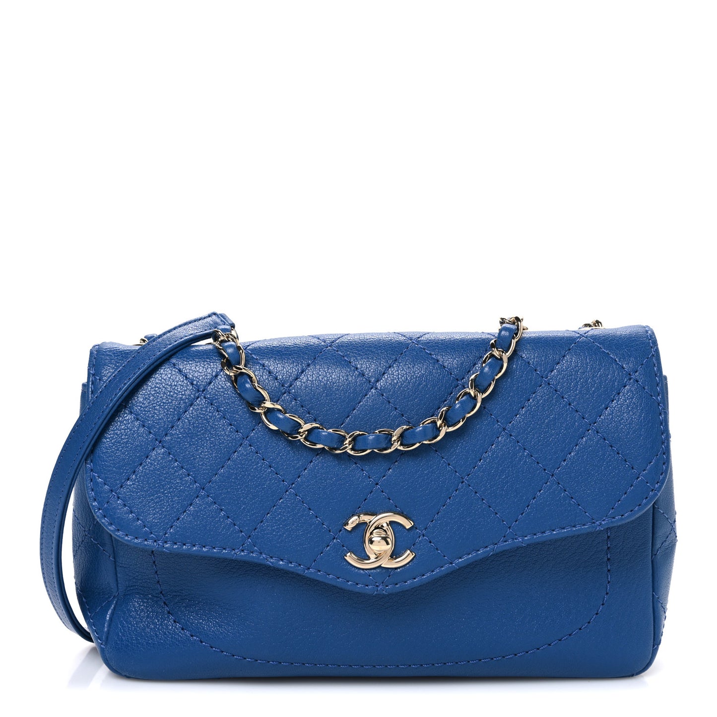 Goatskin Quilted Coco Curve Flap Messenger Flap Blue