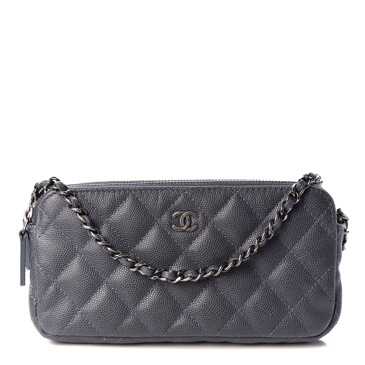 Caviar Quilted Small Clutch With Chain Grey
