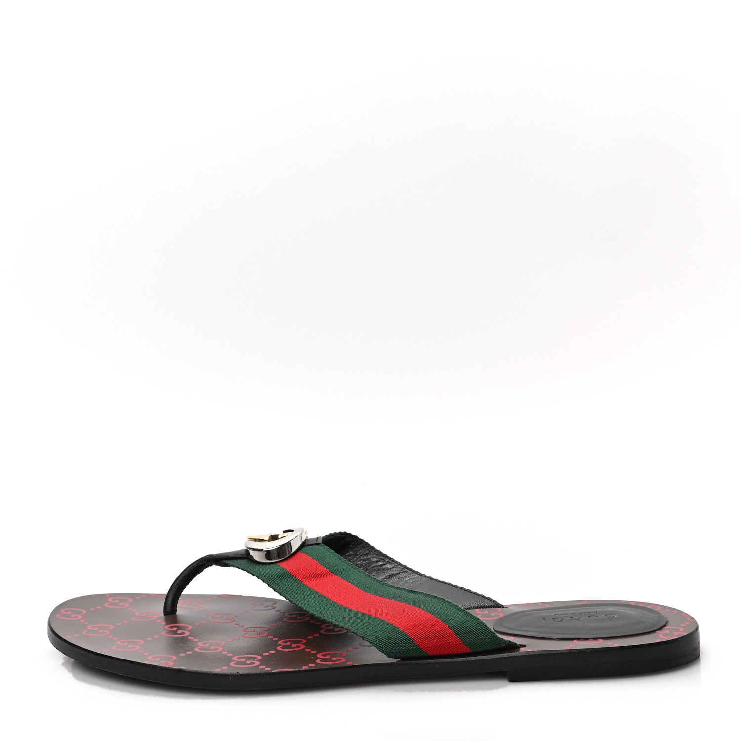 Gucci Nylon Calfskin Web GG Monogram Womens Thong Sandals 41 Green Red Cocoa 1 of 8