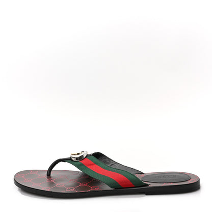 Gucci Nylon Calfskin Web GG Monogram Womens Thong Sandals 41 Green Red Cocoa 1 of 8