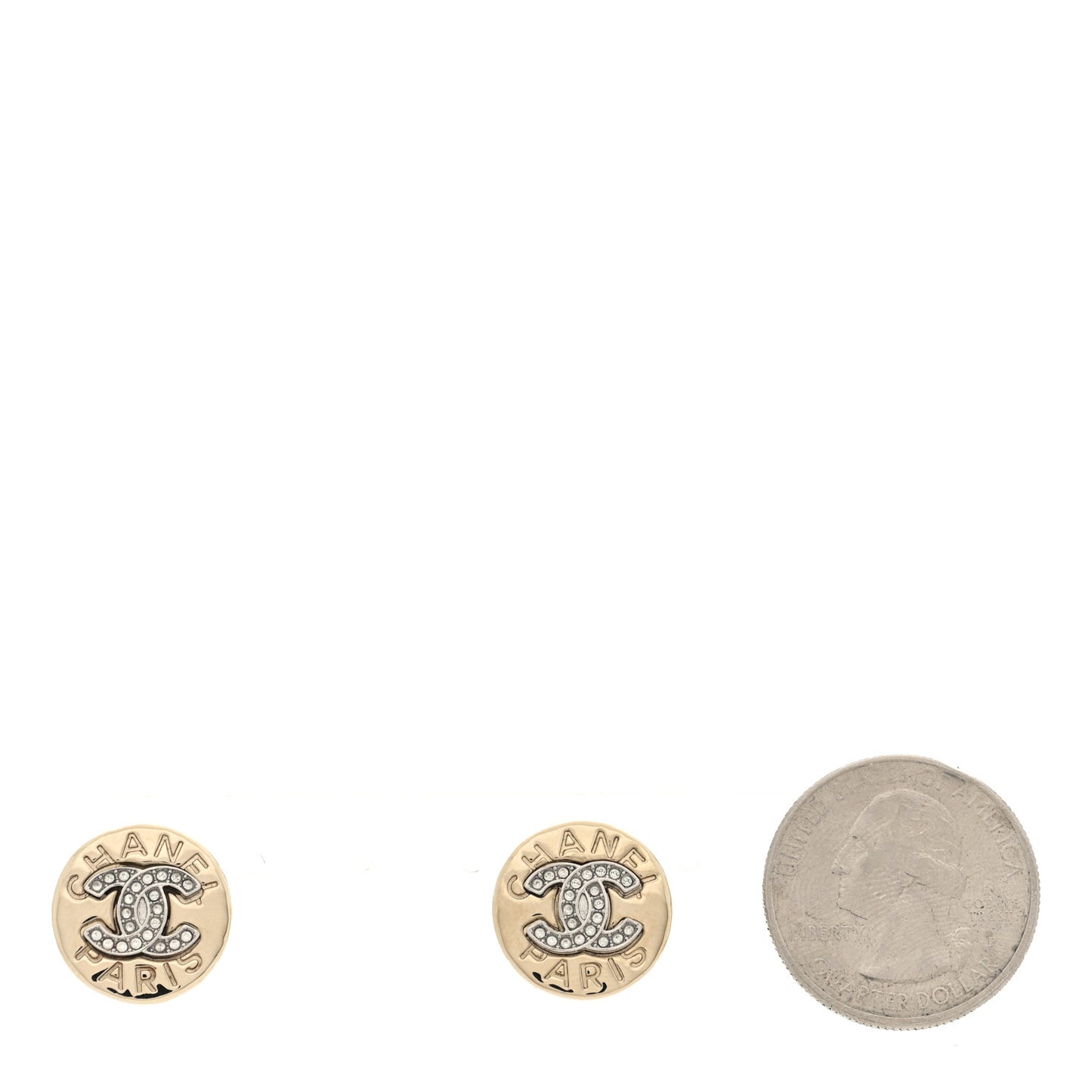 Metal Crystal CC Logo Round Earrings Gold Silver