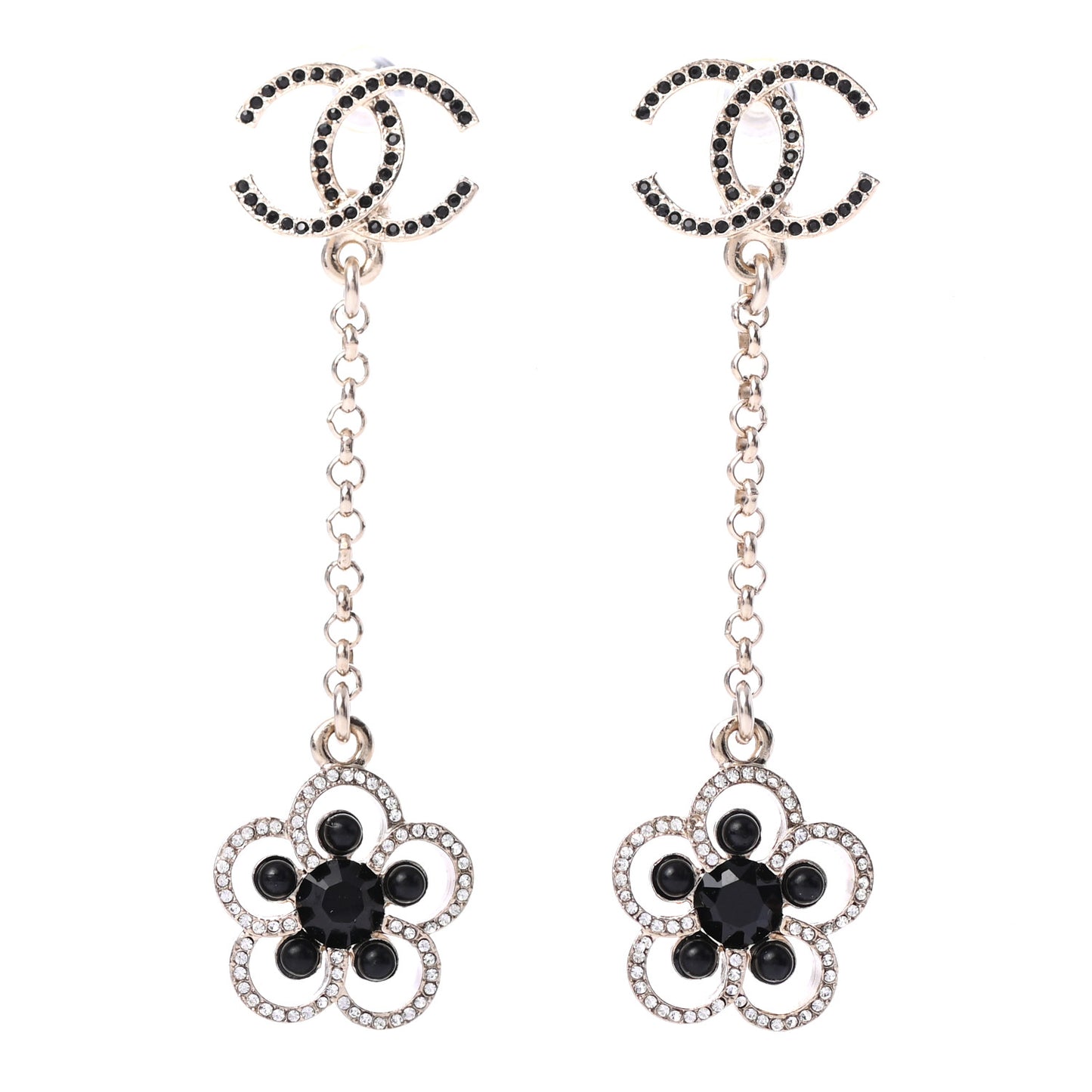 Crystal CC Camellia Drop Earrings Black Gold