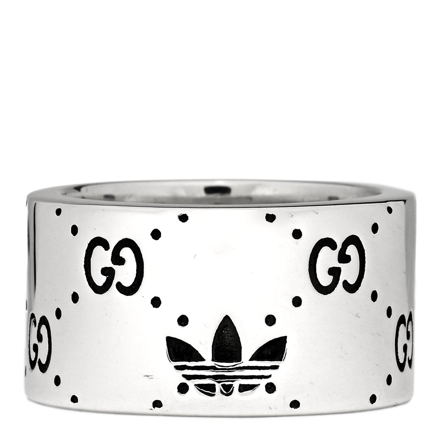X ADIDAS Sterling Silver Trefoil GG Monogram Extra Wide Band Ring 56 7.5