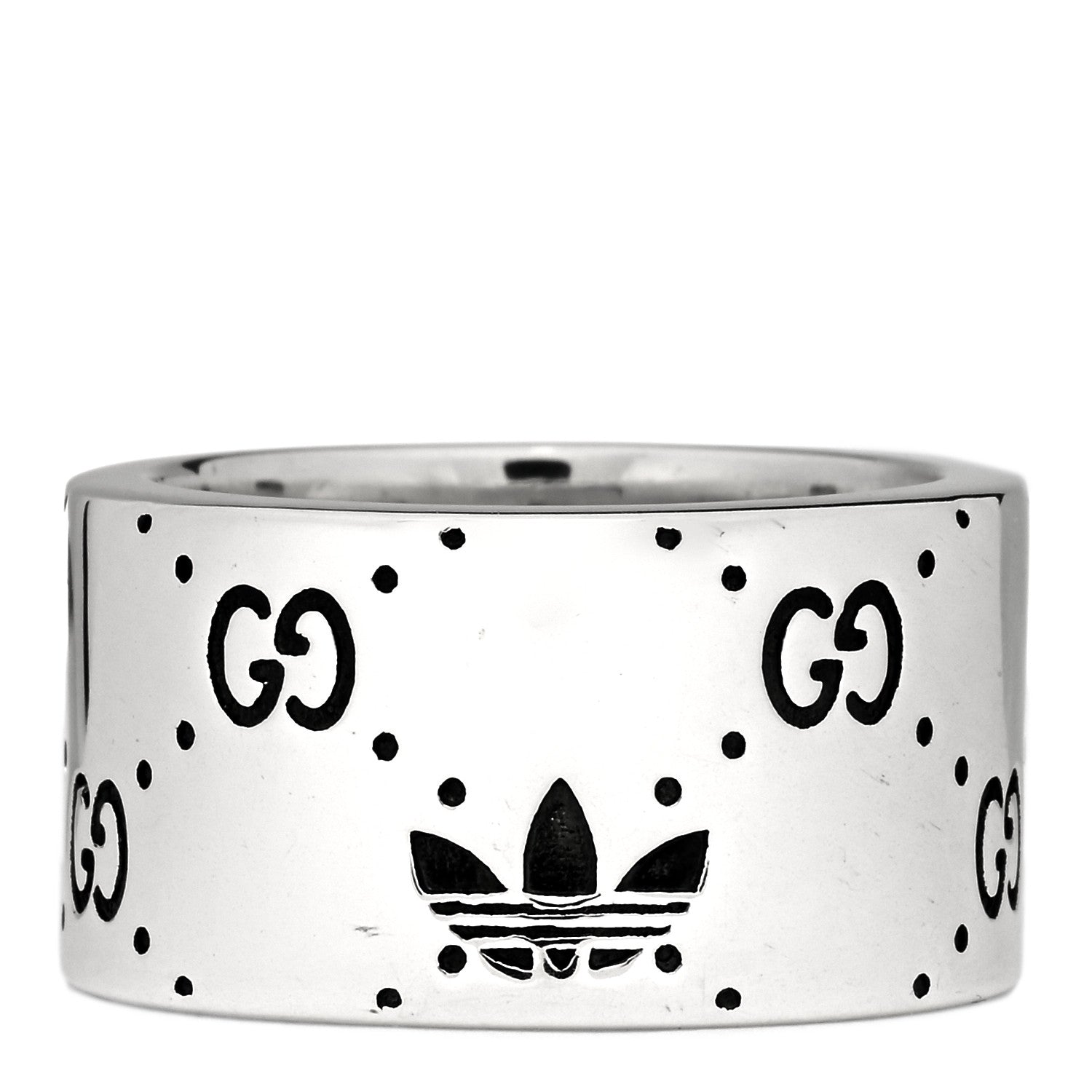 Gucci X ADIDAS Sterling Silver Trefoil GG Monogram Extra Wide Band Ring 56 7.5 1 of 3