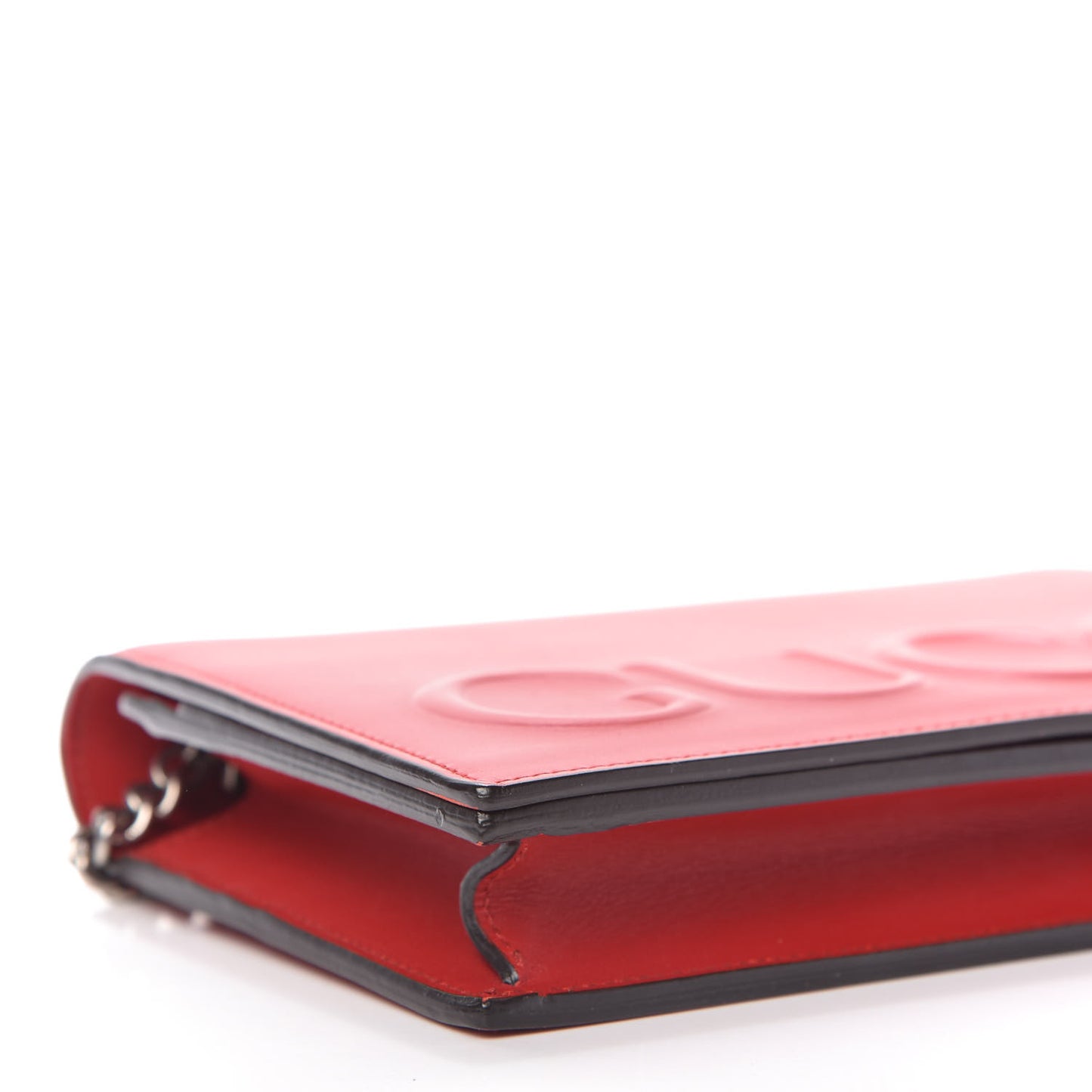 Calfskin Embossed Chain Wallet Red