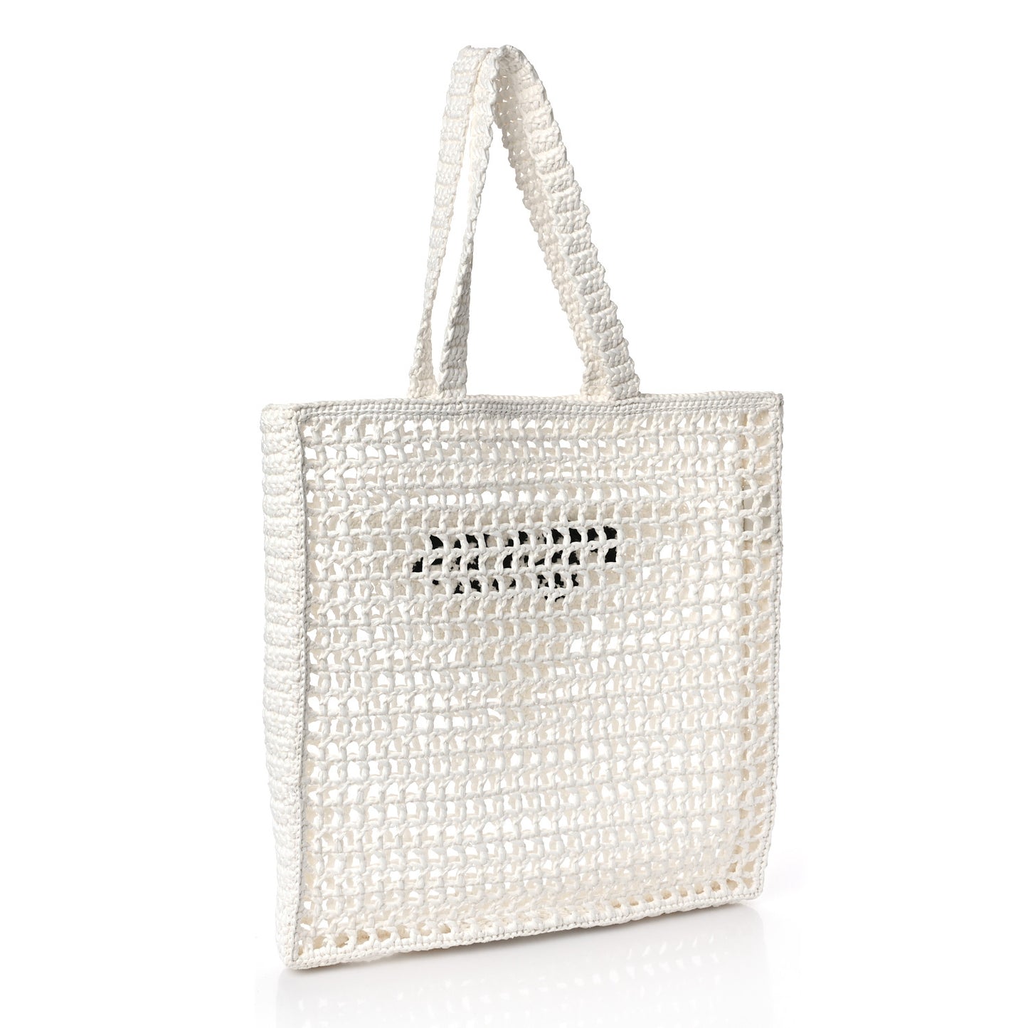 Yarn Raffia Effect Crochet Logo Embroidered Tote Bag White