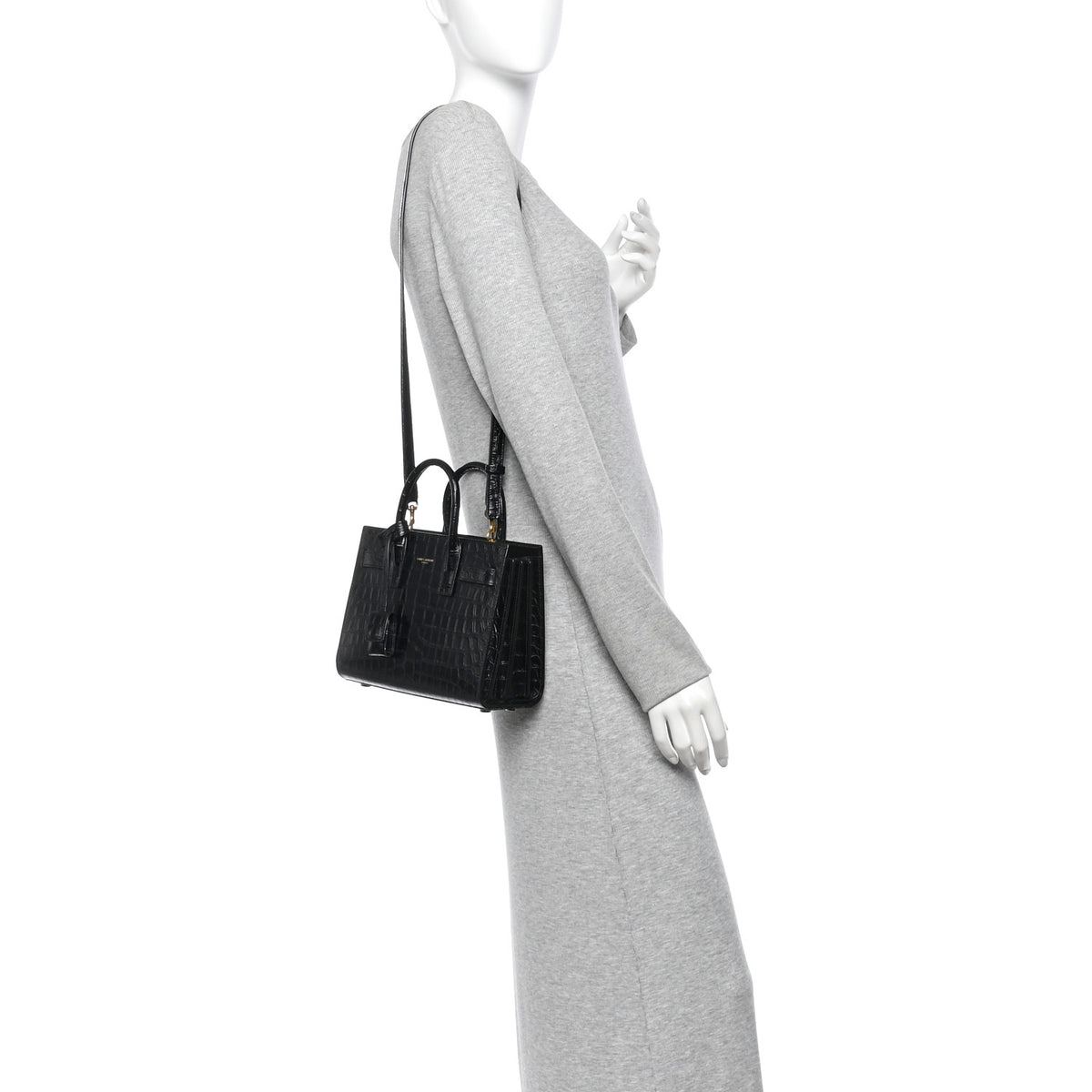 Calfskin Crocodile Embossed Nano Sac De Jour Black