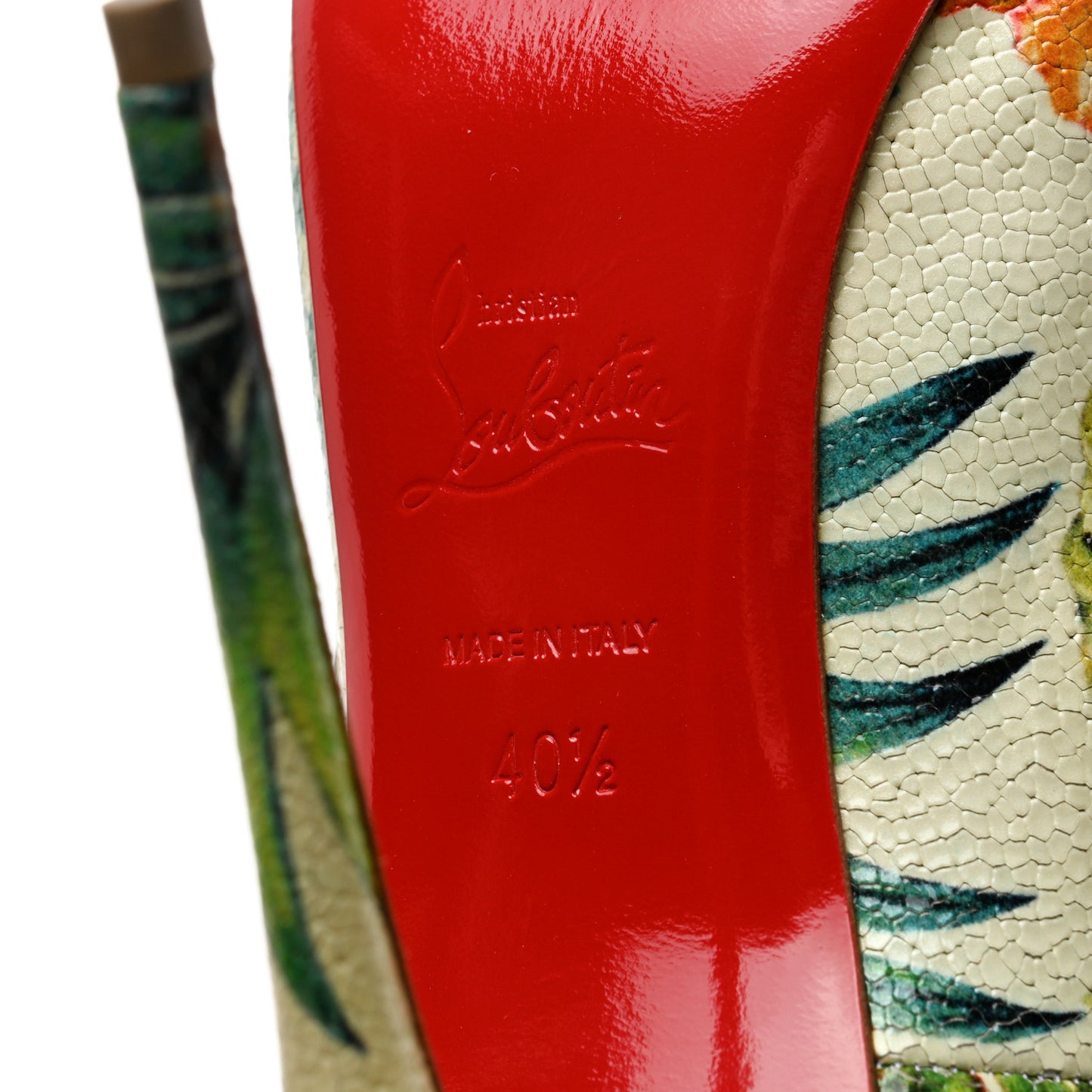 Crackled Calfskin Hawaiian Print So Kate 120 Pumps 40.5 White