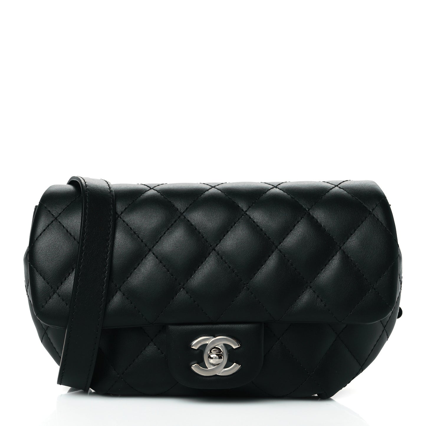 Calfskin Quilted CC Uniform Flap Belt Bag Black
