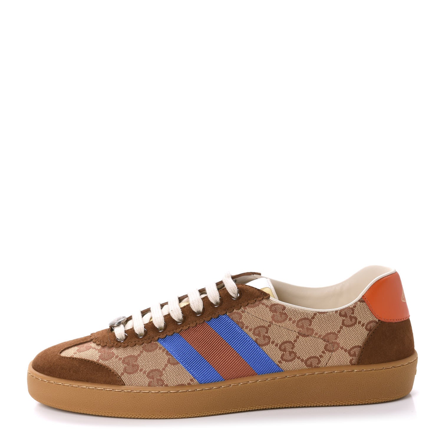 Gucci GG Monogram Suede Web Mens G74 Sneakers 8.5 Beige Ruggine Cuir 1 of 10