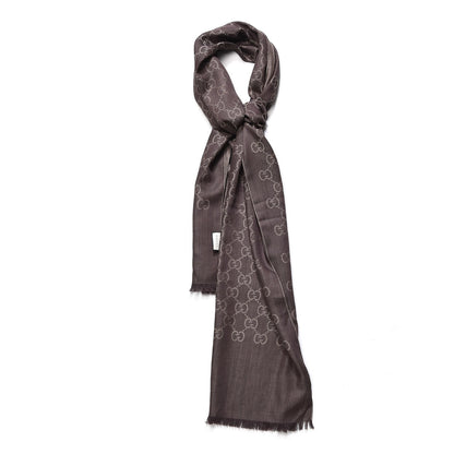 Gucci Wool Silk GG Monogram GGNat Scarf Rope Dark Brown 1 of 5