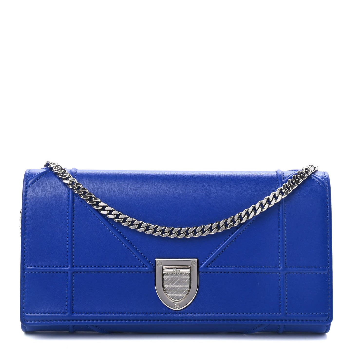 Grained Calfskin Diorama Croisiere Chain Wallet Blue
