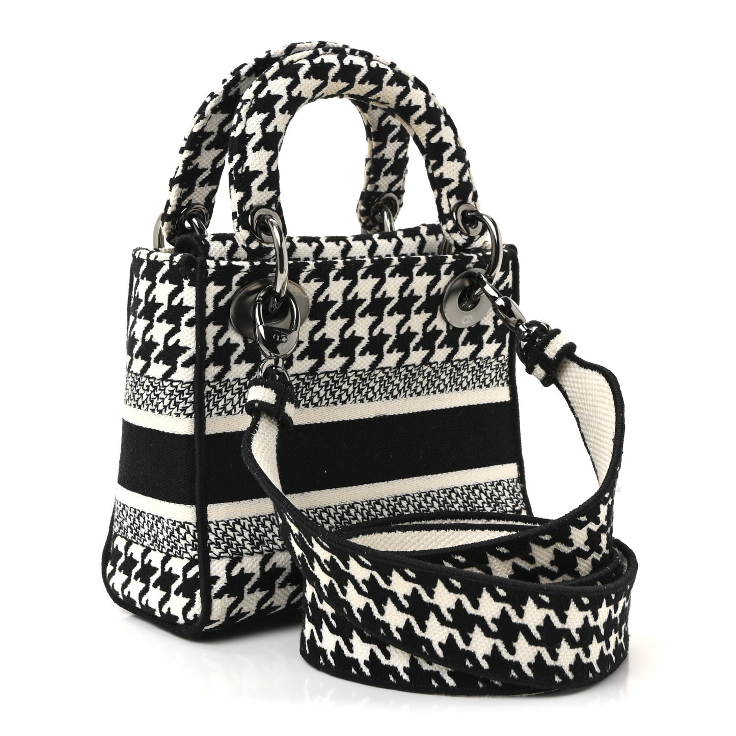 Canvas Houndstooth Embroidered Mini Lady D-Lite Black White