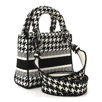 Christian Dior Canvas Houndstooth Embroidered Mini Lady D-Lite Black White 3 of 9