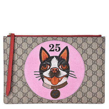 Gucci GG Supreme Monogram Bosco Patch Zip Pouch Beige Malva Hibiscus Red 1 of 8