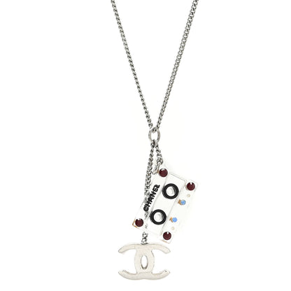 Chanel Metal Resin Cassette CC Charm Necklace Silver Black 1 of 4