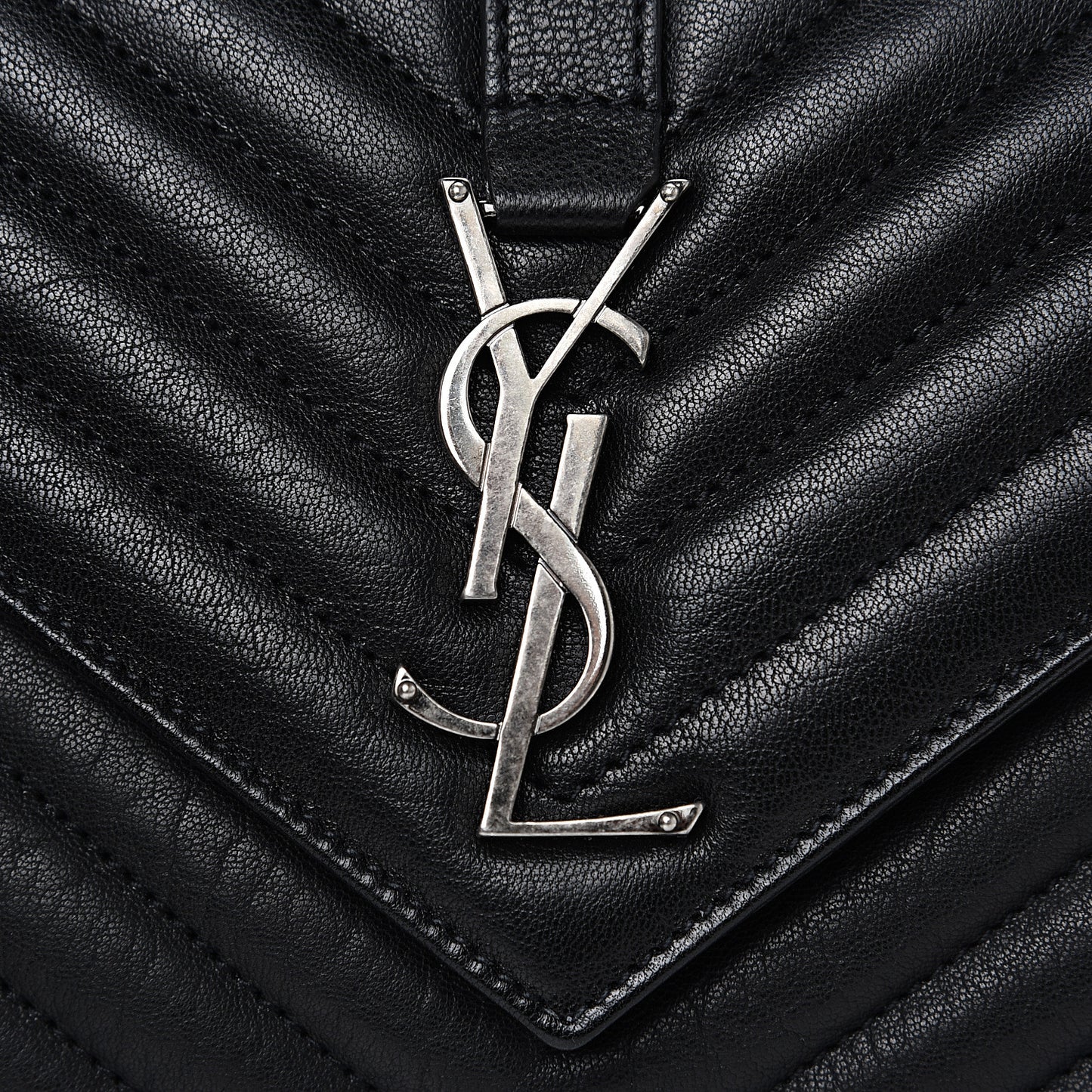 Sheepskin Matelasse Chevron Monogram Medium College Bag Black