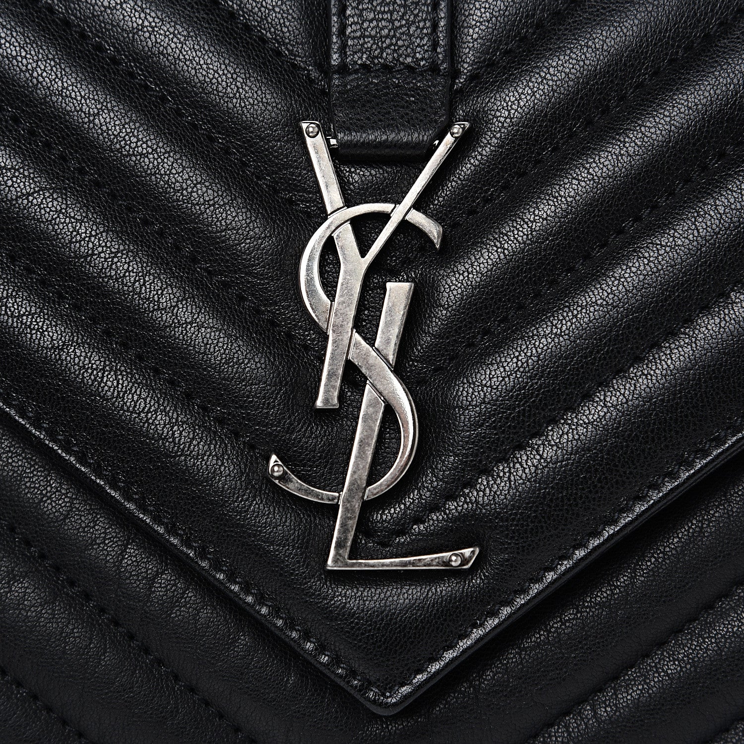 Saint Laurent Sheepskin Matelasse Chevron Monogram Medium College Bag Black 8 of 8