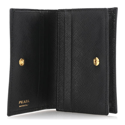 Prada Saffiano Triangle Bi-Fold Compact Wallet Black 5 of 9