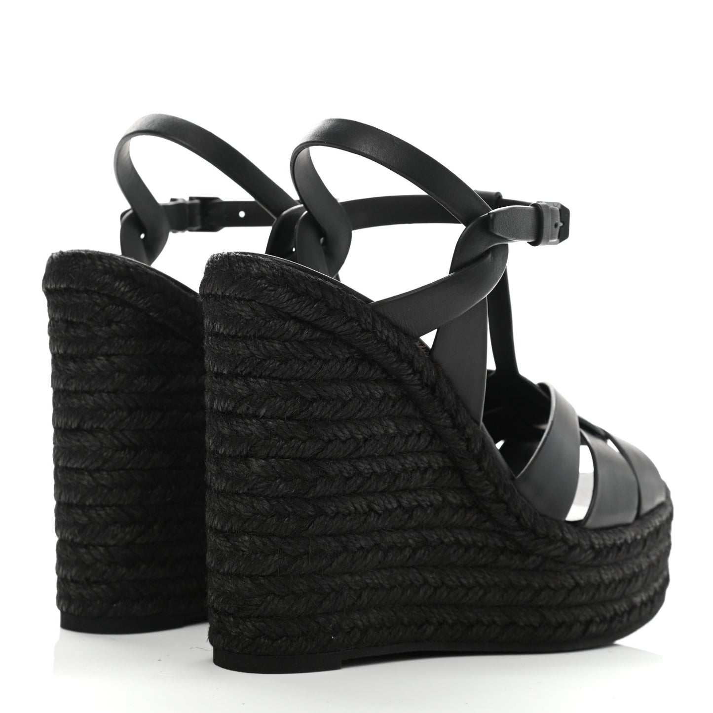 Calfskin Tribute 95 Platform Espadrille Wedge Sandals 39 Black